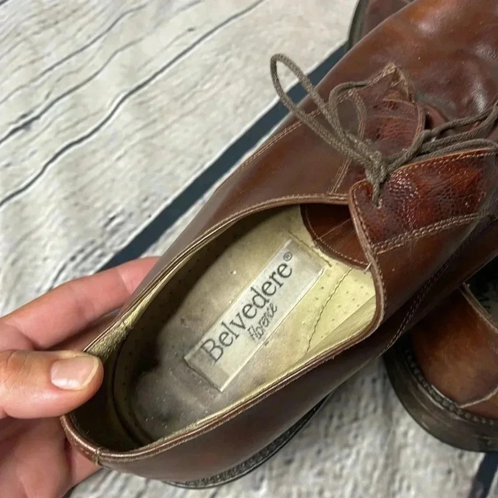 Belvedere Florence Sz 11.5 M Leather Oxford Ostrich Cap Toe Dress Shoe Italy - Picture 7 of 10